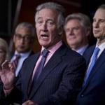 epa05929254 Democratic Representative from Massachusetts Richard Neal (C), along with other Democratic lawmakers, speaks to the media on President Trump's first 100 days in office at the U.S. Capitol in Washington, DC, USA, 26 April 2017. EPA/JIM LO SCALZO