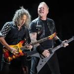 Foxborough, MA - 5/19/2017 - Lead guitarist Kirk Hammett, left, and singer/guitarist James Hetfield perform with Metallica at Gillette Stadium in Foxborough, MA on May 19, 2017. (Ben Stas for The Boston Globe)