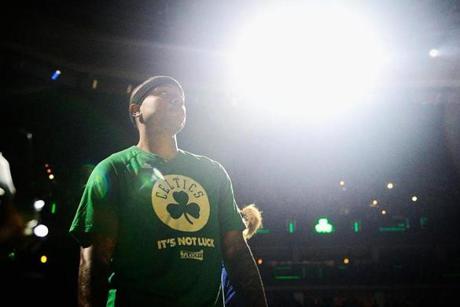 Celtics guard Isaiah Thomas awaited Game 2. 
