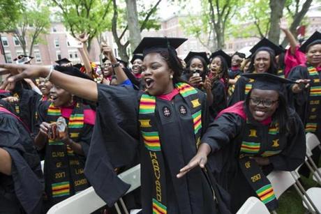 Graduates celebrated Tuesday at Harvard?s first universitywide commencement ceremony for black students. 
