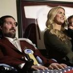 Pete Frates with his wife, Julie, and 2-year-old daughter, Lucy, when Frates was presented with the 2017 NCAA Inspiration Award in December.
