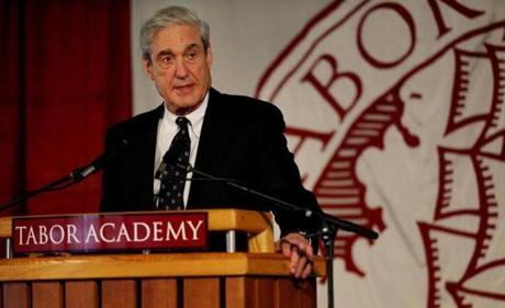 Marion, MA- May 29, 2017: Former Director, FBI and Special Counsel Robert S. Mueller III addresses graduates at Tabor Academy commencement exercises in Marion, MA on May 29, 2017. (Globe staff photo / Craig F. Walker) section: metro reporter: 
