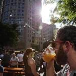 Boston, MA- June 01, 2017: Derek Swart enjoys a Little Chicken pale ale while visiting Trillium Garden on the Greenway in Boston, MA on June 01, 2017. 2014. The cult favorite among beer drinkers ? opened its outdoor beer garden on Boston?s Rose Kennedy Greenway Thursday. The seasonal open-air beer garden, which will run weekly through October, is free to get into, with draft beer from Trillium and wine from Westport Rivers Winery available for purchase. (Globe staff photo / Craig F. Walker) section: metro reporter: 