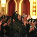 Urban College of Boston graduates cheered at their commencement ceremony at the Cutler Majestic Theatre on Tremont Street on Sunday.