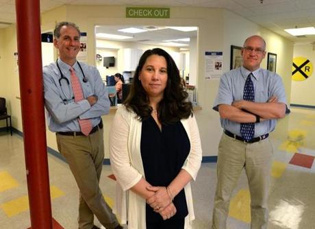 From left to right, Dr. Steven Mendes, substance abuse counselor Shannon Mountain-Ray, and Dr. Jason Reynolds have welcomed young patients with substance use problems to Wareham Pediatrics. 
