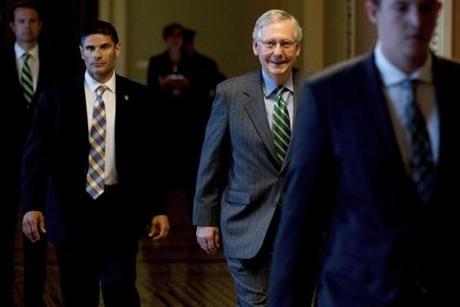 Senate Majority Leader Mitch McConnell arrived to his offices on Capitol Hill Thursday.
