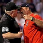 Boston, MA - 6/24/2017 - (7th inning) Boston Red Sox manager John Farrell continued to argue his point even after he was tossed from the game by umpire crew chief Bill Miller (26) after a run was walked in on a Balk call during the seventh inning. The Boston Red Sox host the Los Angeles Angels in Game 2 of a three game series at Fenway Park. - (Barry Chin/Globe Staff), Section: Sports, Reporter: Peter Abraham, Topic: 25Red Sox-Angels, LOID: 8.3.2888891694.