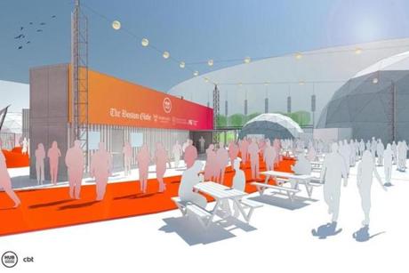A rendering of the HUBweek installation at City Hall Plaza.

