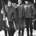FILE - In this Dec. 31, 1966 file photo, Waterville Valley ski area developer Tom Corcoran, far left, and his wife Roberta, pose with Sen. Edward Kennedy, D-Mass., and Paul Pfosi, far right, a Swiss skier who headed the ski school at Waterville Valley, N.H. Corcoran, an Olympic skier who founded New Hampshire's Waterville Valley ski area and built it into a destination for racers and celebrities alike, died Tuesday, June 27, 2017. He was 85. (AP Photo)