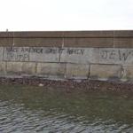 A kayaker noticed the graffiti in Marblehead on Friday evening and reported it to police. It was facing the harbor on Ocean Avenue.