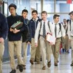 Students walked the halls between classes at Malden Catholic High School.