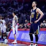 LOS ANGELES, CA - APRIL 18: Gordon Hayward #20 of the Utah Jazz waits for play to resume trailing the LA Clippers during the first half in Game Two of the Western Conference Quarterfinals during the 2017 NBA Playoffs at Staples Center on April 18, 2017 in Los Angeles, California. NOTE TO USER: User expressly acknowledges and agrees that, by downloading and or using this photograph, User is consenting to the terms and conditions of the Getty Images License Agreement. (Photo by Harry How/Getty Images)