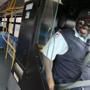 Bus driver Daron Banks tried out a new compressed-natural-gas bus being displayed by the MBTA in Bostonon Tuesday. 