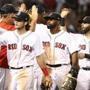 BOSTON, MA - JULY 16: The Boston Red Sox high five each other after a victory in game two of a doubleheader against the New York Yankees at Fenway Park on July (Photo by Adam Glanzman/Getty Images)