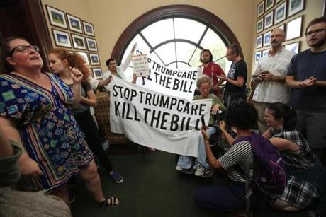 Protesters opposing the GOP health care bill gathered last week at the Capitol Hill office of Senator Rob Portman, Republican of Ohio.
