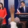 White House Press Secretary Sarah Huckabee Sanders, left, and Anthony Scaramucci, the White House communications director.