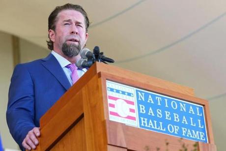 COOPERSTOWN, NY - JULY 30: Jeff Bagwell gives his induction speech at Clark Sports Center during the Baseball Hall of Fame induction ceremony on July 30, 2017 in Cooperstown, New York. (Photo by Mike Stobe/Getty Images)
