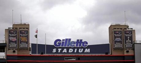 Foxborough, MA - 1/26/2017 - Patriots championship banners inside Gillette stadium in Foxborough. - (Barry Chin/Globe Staff), Section: Sports, Reporter: Jim McBride, Topic: 27Patriots Practice, LOID: 8.3.1430571975.
