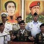 Venezuelan Defense Minister Vladimir Padrino (center) spoke in Caracas on Tuesday. 