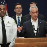 Chicago Mayor Rahm Emanuel and Chicago Police Department Superintendent Eddie Johnson at a press conference on Sunday.