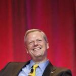 Boston, MA -- 8/6/2017 - Governor Charlie Baker reacts to a comment from one of the panelists during a panel discussion at the Opening Session at National Conference of State Legislatures' 2017 Legislative Summit at the BCEC. (Jessica Rinaldi/Globe Staff) Topic: 07legislatures Reporter: 