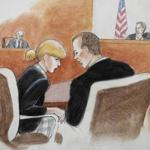 In this courtroom sketch, pop singer Taylor Swift, front left, confered with her attorney. 