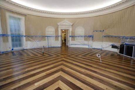 The hardwood floor of the Oval Office was resurfaced.
