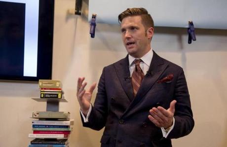 ALEXANDRIA, VA - AUGUST 14: White nationalist Richard Spencer speaks to select media in his office space on August 14, 2017 in Alexandria, Virginia. Spencer, head of the National Policy Institute and self-described creator of the term 