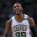 Boston, MA May 25, 2017: The Celtics Jae Crowder reacts after a first half call went against Boston. The Boston Celtics hosted the Cleveland Cavaliers for Game Five of their NBA Eastern Conference Finals playoff series at the TD Garden (Globe Staff Photo/Jim Davis) 