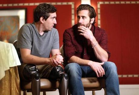 Boston, MA., 09/12/17, Boston Marathon Bombing survivor Jeff Bauman and actor Jake Gyllenhaal who plays him in the movie, Stronger, were on a press visit at the Four Seasons Hotel in advance of the movie screening in Boston. Suzanne Kreiter/Globe staff

