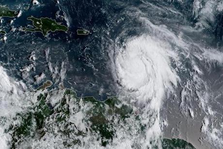 A satellite image shows Hurricane Maria on Monday. 
