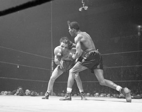 Sugar Ray Robinson (right) and Jake LaMotta fought six times between 1942 and 1951, and Sugar Ray won five of them.
