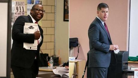 Tito Jackson (left) and Mayor Martin J. Walsh cast their votes in Tuesday?s preliminary election.
