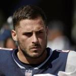 New England Patriots wide receiver Danny Amendola watches from the sideline during the first half of an NFL football game against the Houston Texans, Sunday, Sept. 24, 2017, in Foxborough, Mass. (AP Photo/Michael Dwyer)