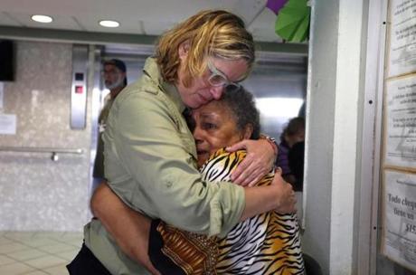 San Juan's Mayor Carmen Yulin Cruz, left, hugged a woman during her visit to an elderly home in San Juan, Puerto Rico, last week. 
