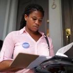 District 1 City Council candidate Lydia Edwards canvassed voters in Charlestown last month.