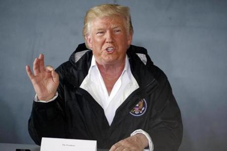President Donald Trump spoke during a briefing on hurricane recovery efforts with first responders at Luis Muniz Air National Guard Base on Tuesday.
