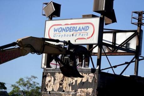 Demolition work has begun at the former Wonderland Greyhound Park, where dogs raced until 2009.

