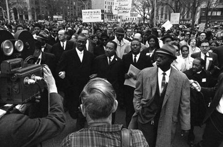 Dr. Martin Luther King Jr. led a civil rights march down Charles Street in Boston on April 23, 1965.
