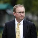 FILE - In this Wednesday, Sept. 13, 2017, file photo, Director of the Office of Management and Budget Mick Mulvaney departs after a television interview at the White House, in Washington. Mulvaney says new chief of staff John Kelly has brought more discipline to West Wing operations, to ensure President Donald Trump gets 