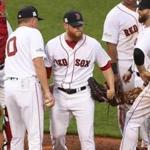 BOSTON, MA 10/09/2017 Red Sox closer Craig Kimbrel gets pulled from game in the ninth inning. The Boston Red Sox host the Houston Astros in Game Four of the ALDS at Fenway Park in Boston on Oct. 9, 2017. (Stan Grossfeld/Globe Staff) 