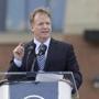 NFL Commissioner Roger Goodell speaks during the unveiling of a Peyton Manning statue outside of Lucas Oil Stadium, Saturday, Oct. 7, 2017, in Indianapolis. (AP Photo/Darron Cummings)