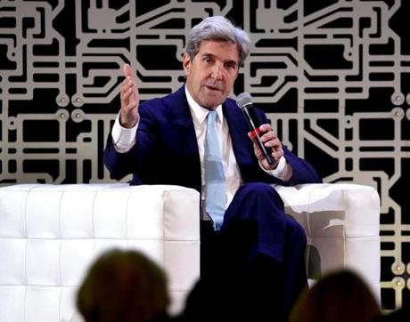 Boston, MA - 10/12/2017 - Hubweek Future Forum: Former Secretary of State John Kerry, interviewed by Bank of America's Anne Finucane, on the future of diplomacy. - (Barry Chin/Globe Staff), Section: Lifestyle, Reporter: Michael Levenson, Topic: 13HubKerry, LOID: 8.3.3984866704.
