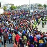People protested Sunday in Mogadishu in the wake of the deadly bombing. 