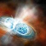 An artist's conception of a merger of two neutron stars.