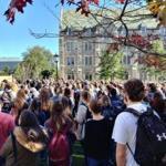 19bcwalkout - A rally at Boston College in response to a perceived lack of action by the College to combat on-campus racist activities. (Emily Sweeney/Boston Globe)