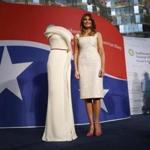 First lady Melania Trump donates her inaugural gown, designed by Herve Pierre, to the First Ladies' Collection at the Smithsonian's National Museum of American History, during a ceremony in Washington, Friday, Oct. 20, 2017. (AP Photo/Pablo Martinez Monsivais)