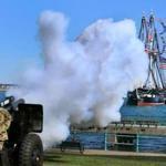 The Army National Guard's 101st Field Artillery unit fired back in salute to the USS Constitution. 