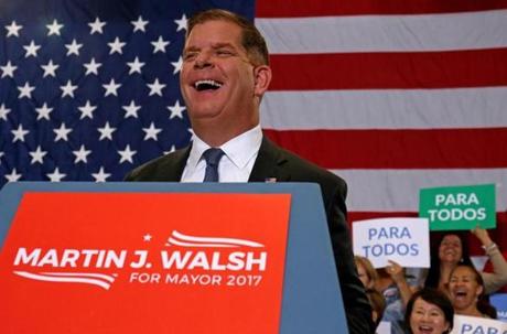 Mayor Marty Walsh and supporters celebrated on preliminary election night. 
