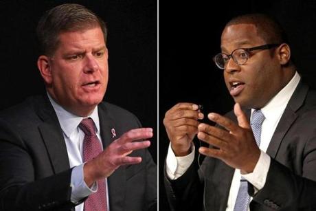 Boston Mayor Martin J. Walsh (left) holds a commanding 35-point advantage over rival Tito Jackson (right) in a new Suffolk University/Boston Globe poll.
